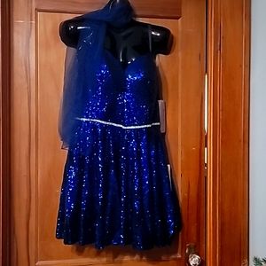 Navy Blue Sequin Short Formal Dress 2XL